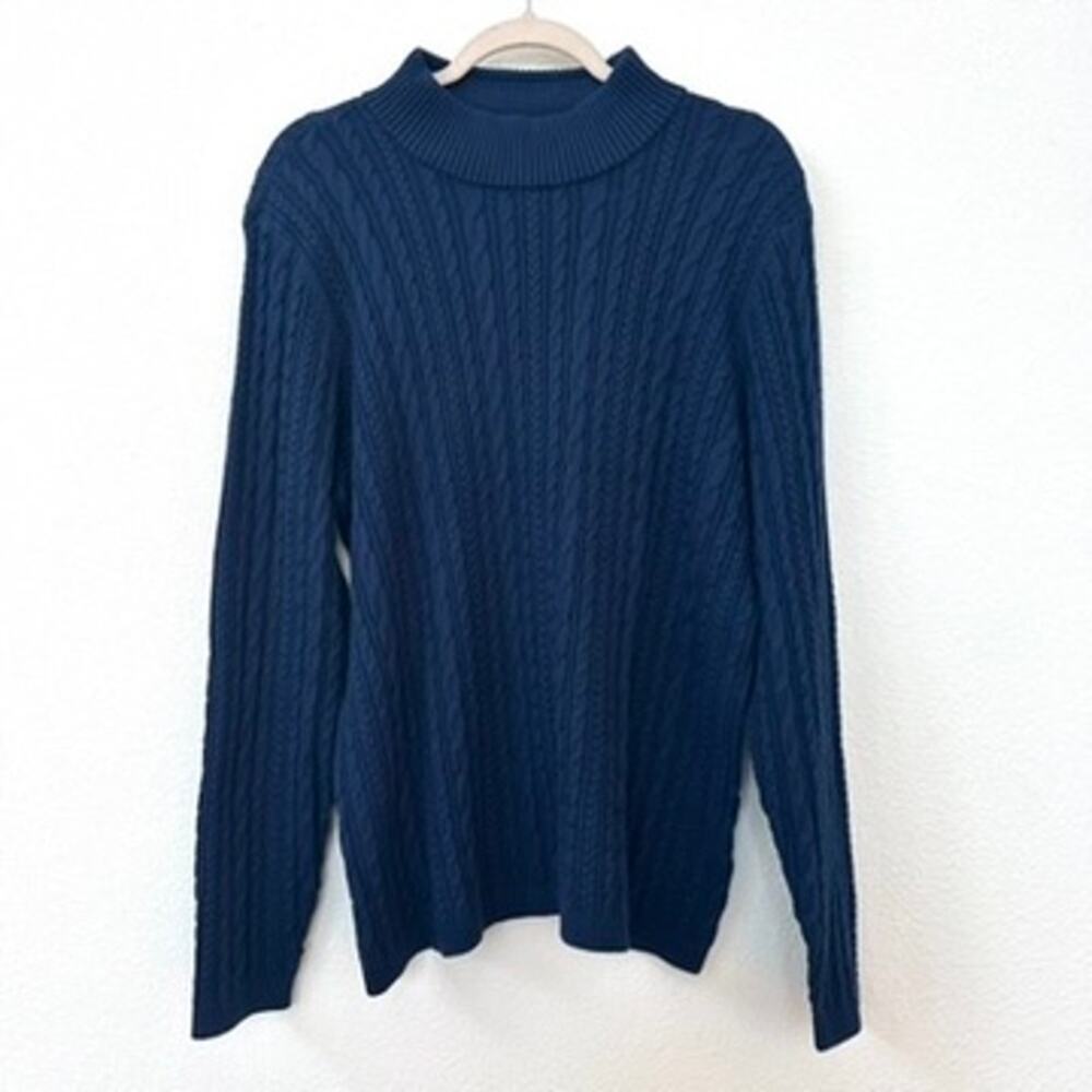 Lands' End Navy Blue Cable Knit Sweater, Size L (14-16)